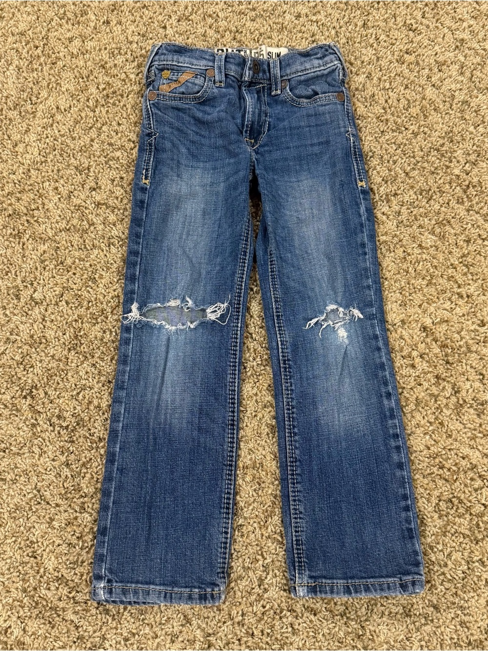 Ariat B5 Boy’s Slim Dark Blue Distressed Work Denim Adjustable Jeans Size 7